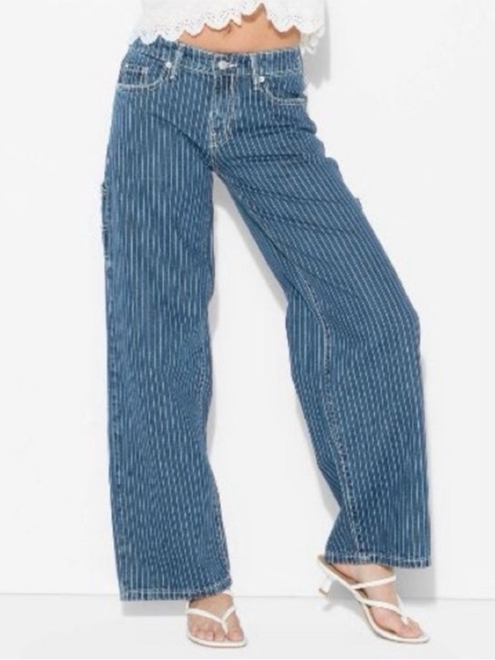 Striped Wide-Leg Blue Women's Jeans 2R